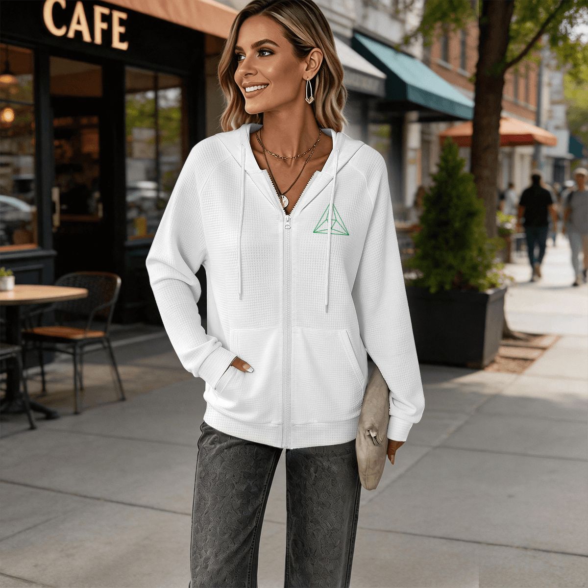 Women's Full Zip Waffle Knit Hoodie 6