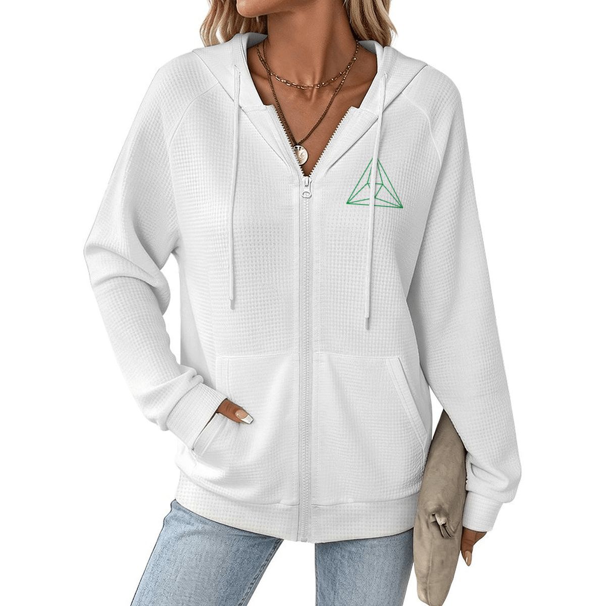 Women's Full Zip Waffle Knit Hoodie 6